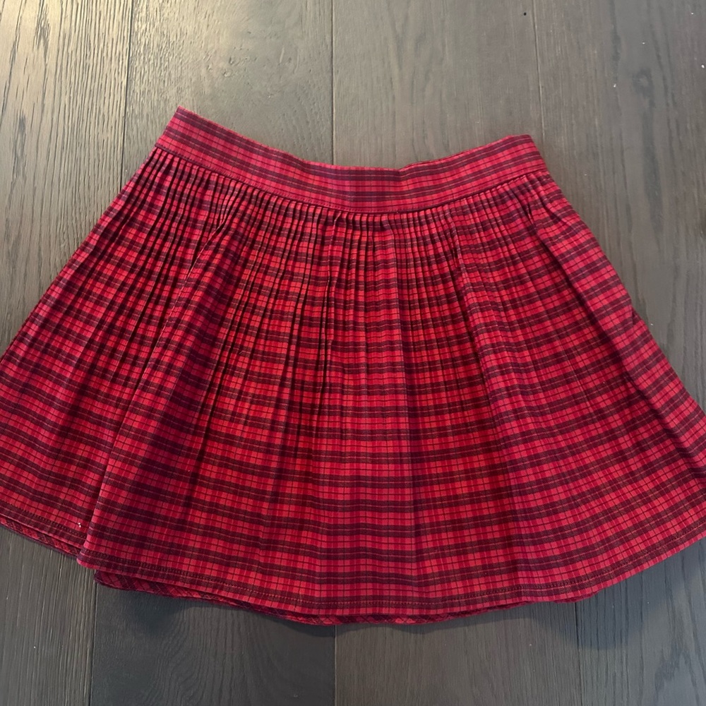 UO Plaid Pleated Red Skirt